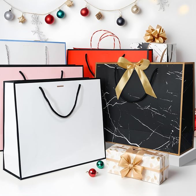 5 | 12 | 25 | 50 Pack Gift Bag with Bow Ribbon Horizontal Paper Gift Bags Bulk for Women Men,with Handles for Birthday Wedding Bridesmaid Party Favor Shopping Retail Gift Sacks (Sky blue, 12.6x4.3x10.5 Inch (Pack of 12)) - Image 7