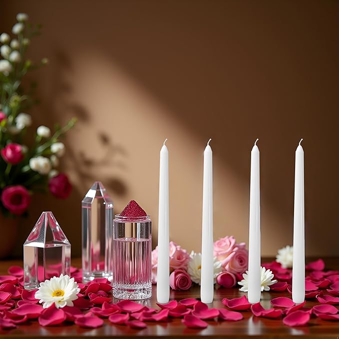 12 Pack White Taper Candles丨Taper Candles 10 Inch Dripless丨Unscented & Smokeless Candlesticks Bulk丨7-8 Hours Long Burning Tall Candles丨Ideal for Christmas Weddings Parties Dinner