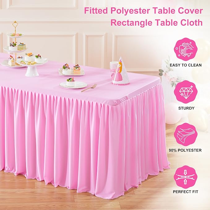 Wish Care 6 Pack Pink Rectangle Table Clothes for 8 Foot Tables, Polyester Fitted Tablecloths 8ft Stretch Table Cover for Wedding, Birthday, Parties, Trade Show, Craft Show - Image 3
