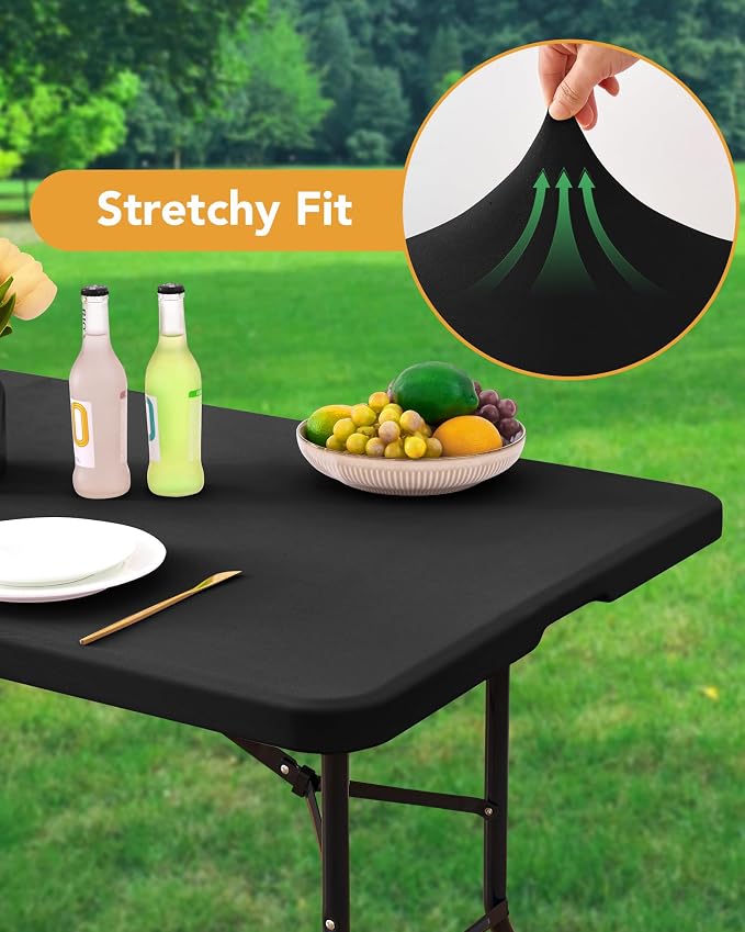 Fitted Tablecloth Rectangle Table Cloths with Elastic, 8 ft, Black, 8 Pack - Image 2