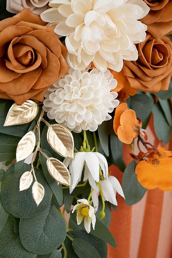 Olalaka Burnt Orange Artificial Wedding Arch Flowers Kit (Pack of 3) with 26Ft Terracotta Shiny Arch Draping Fabric for DIY Wedding Party Ceremony Reception Backdrop Floral Decoration - Image 7