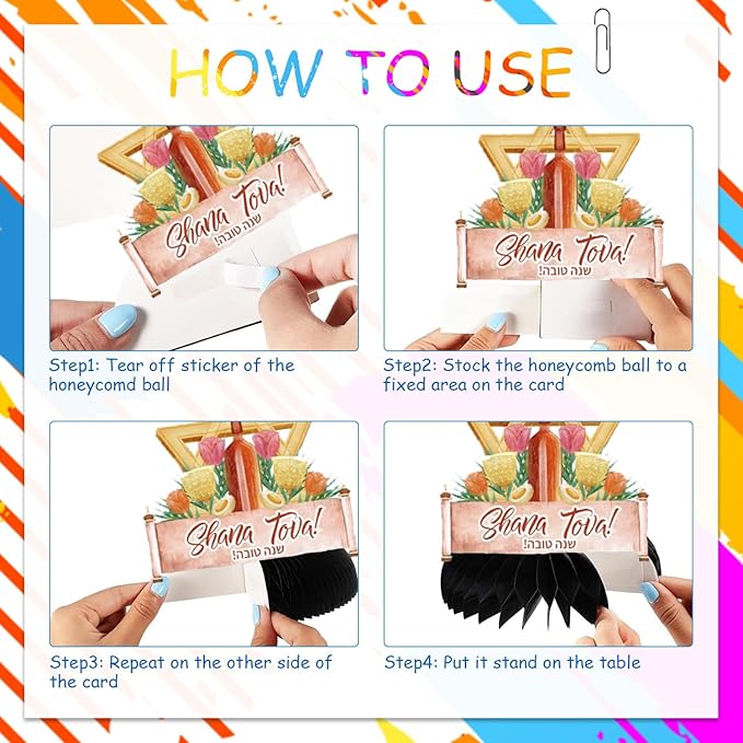 8Pack Rosh HashanaBirthday Party supplies set Honeycomb Centerpieces Double Sided Table Topper for Rosh Hashana Birthday Party Decorations (Rosh Hashana)