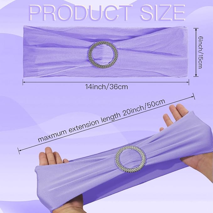 WJWHQ 100PCS Spandex Stretch Chair Sashes Bows Elastic Chair Cover Bands Ties with Buckle Slider for Wedding Party Reception Events Universal Ceremony Banquet Decorations(Light Purple) - Image 2