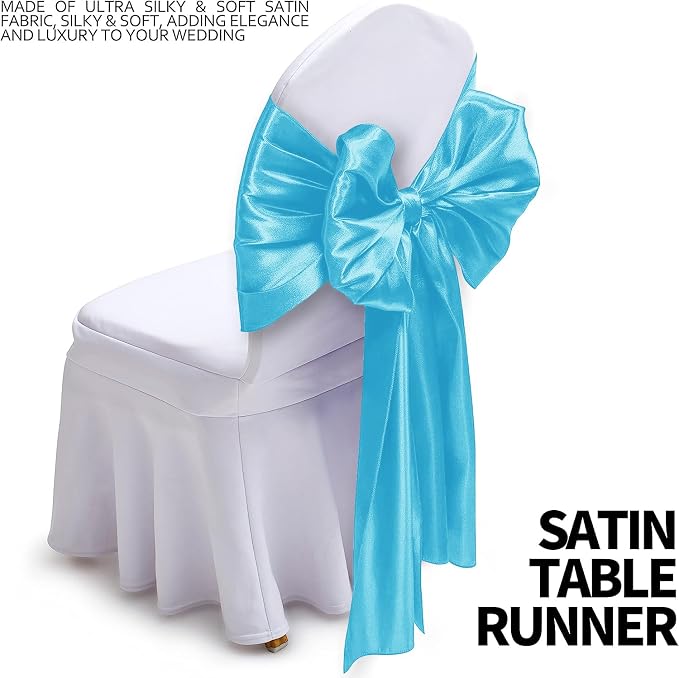 SI Pack of 5 Wedding 12 x 108 inch Satin Table Runner for Wedding, Decorations for Graduations, Engagements, Birthday Parties, Banquets, Runners fit Rectangle, Round Table - Sky Blue - Image 3