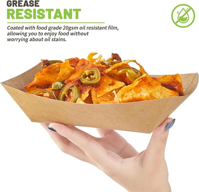 ZORRITA 50 Pack 3 Lb Paper Food Trays | Disposable, Kraft Paper, Nacho Trays, Food Boats, Taco Holders, Party Serving Baskets, For Hot Dogs Snacks Tacos Fries - Image 4