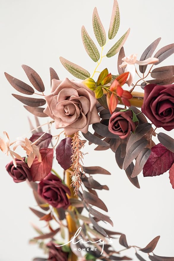 Ling's moment Flower Garland, 5FT Eucalyptus & Rose Burgundy & Dusty Rose | Floral Arch, Table Centerpiece, Rose & Leaves, Wedding Parties & Home Decor - Image 4