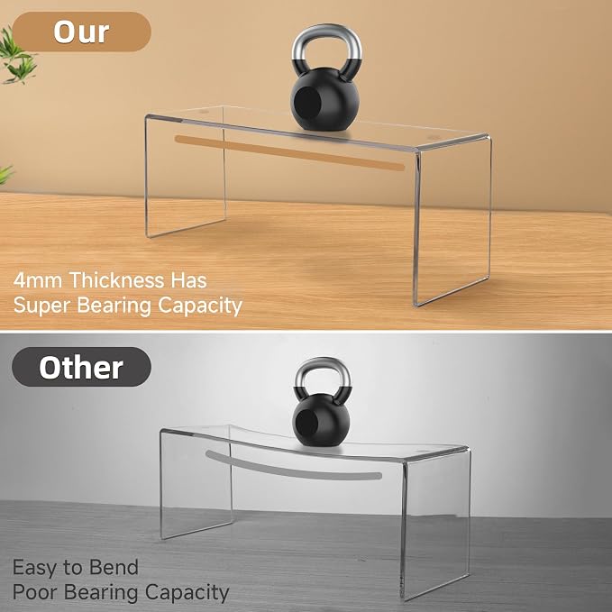 Aminigram 12 Pack Large Acrylic Risers Display Stands,Perfume Organizer Stand, Clear Acrylic Shelf for Show Decor Display, Toys, Cupcake and More(12.4 x 4 x 4.6 inches) - Image 4