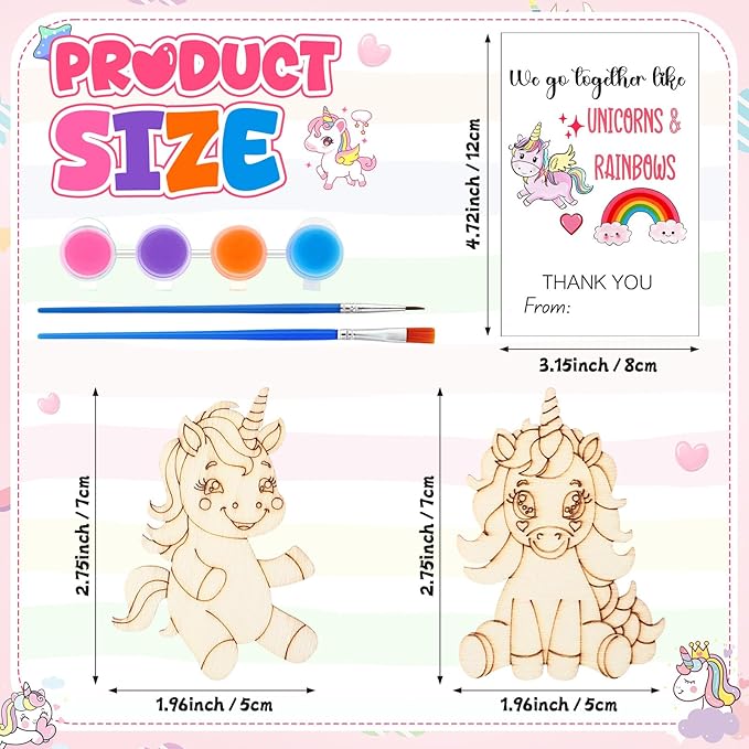 Leinuosen 28 Sets Unicorn Party Favors Wood Painting Craft Kits with Art Supplies and Inspirational Cards Thank You for Coming Gifts for Summer Birthday Party Goodie Bag DIY Prizes