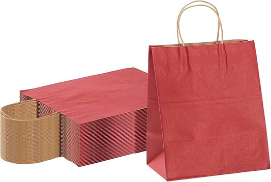 Restaurantware-Saving Nature 10 x 6.75 x 12 Inch Shopping Bags, 100 Medium Retail Bags With Handles - Sustainable, Durable, Red Paper Merchandise Bags, For Wedding, Birthday Party Favor by Restaurantware