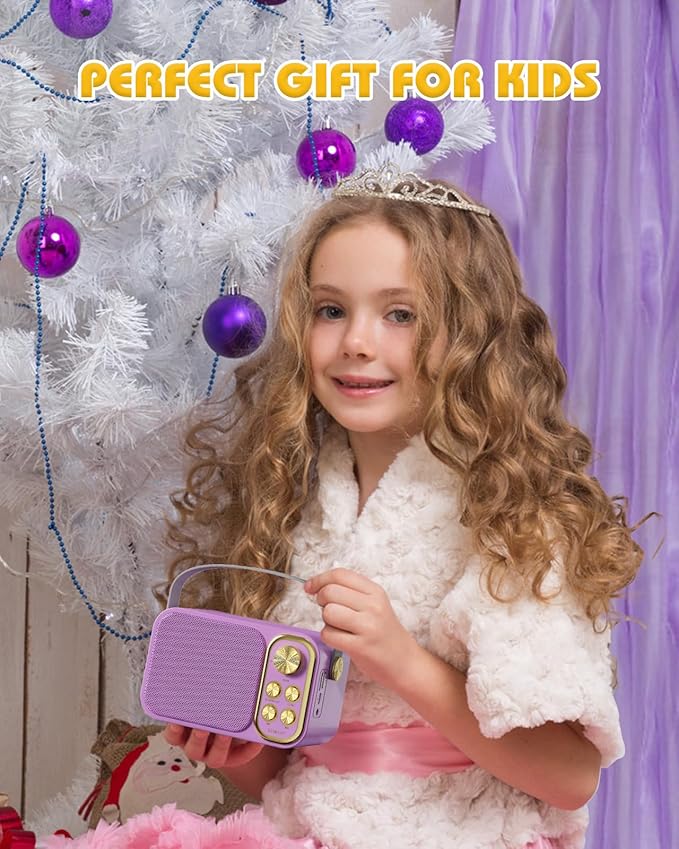 Mini Karaoke Machine for Kids Adults, Portable Bluetooth Speaker with 2 Wireless Microphones, Kids Karaoke Machine for Girls Boys, Toys Birthday Gifts for 3-12+ Years Old Toddler (Purple)