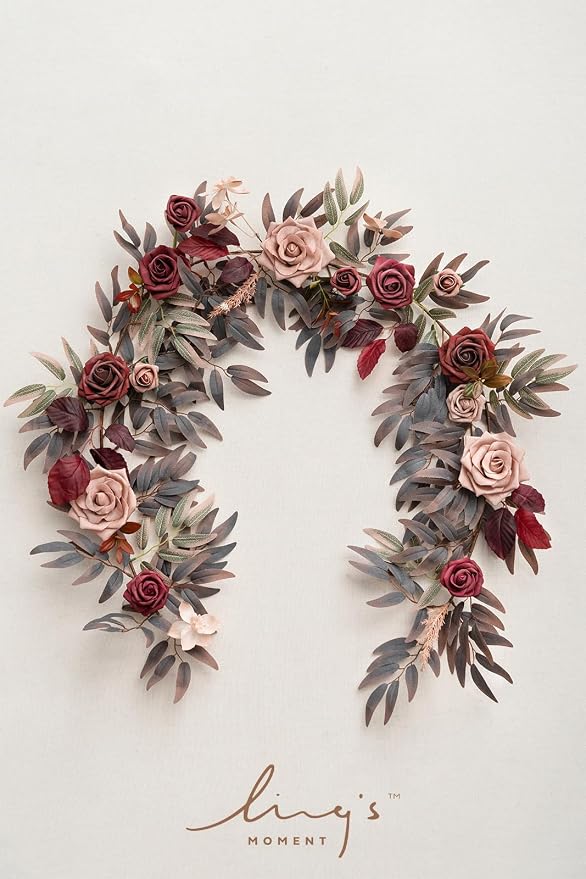 Ling's moment Flower Garland, 5FT Eucalyptus & Rose Burgundy & Dusty Rose | Floral Arch, Table Centerpiece, Rose & Leaves, Wedding Parties & Home Decor - Image 5