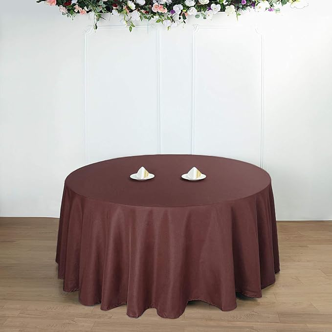 6 pcs 132 inch Chocolate Brown Round Polyester Tablecloths Fabric Table Cover Linens | 132" Washable Fabric Table Cloth Covers for Party Wedding Reception Buffet Events Catering Dining Kitchen Dining - Image 5