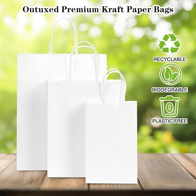 OUTUXED 120pcs Paper Bags with Handles Assorted Sizes Kraft White Bags | White Paper Gift Bags with Handles Bulk 3 Mixed Sizes for Retail, Party, Birthday, Gift, Shopping, Business, Merchandise - Image 3