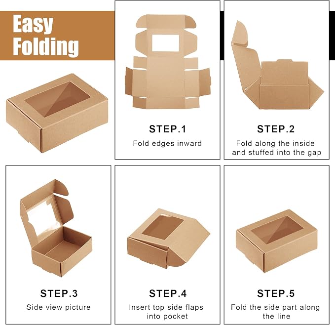 Zonon 30 Pcs Soap Boxes for Homemade Packaging, Mini Kraft Boxes with Window for Bakery Candy Soap Making Gift Packaging, 3.7x2.6x1.4 Inch (Black Brown White) - Image 4