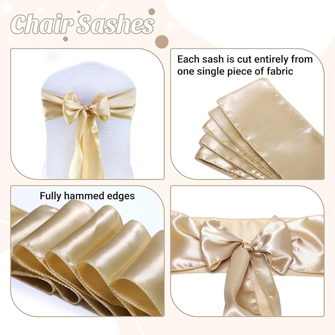 VDS Satin Chair Sashes Chair Cover Back Tie Sateen Bows Ribbon for Wedding Birthday Graduation Engagement Ceremony Event Party Banquet Venue Hotel All Dining Chair Decoration (25PC) (Champagne) - Image 5