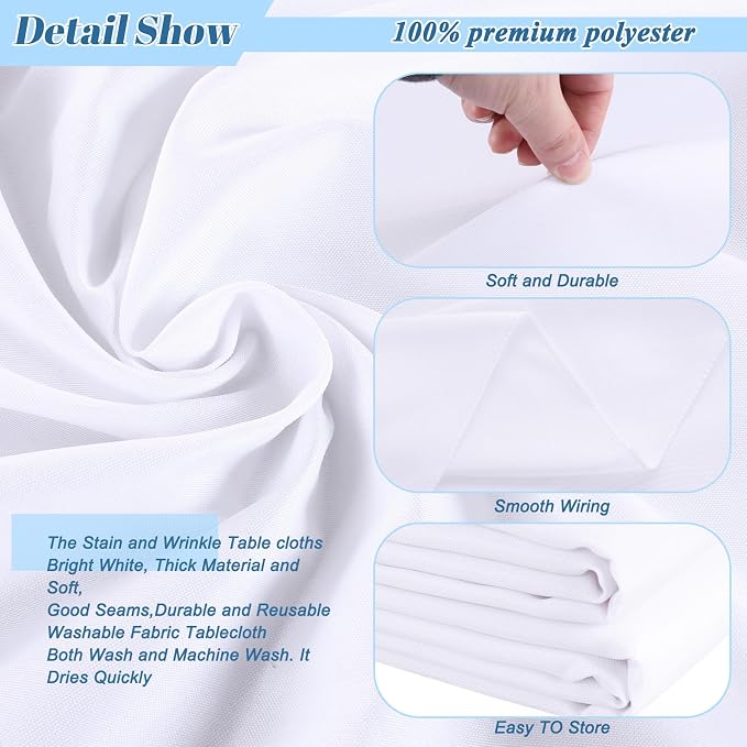 Kesfey 90 Inch Round Table Cloths White 2 Packs Stain and Wrinkle Polyester Tablecloths Washable High Density Tablecovers Fabric Table Covers for Wedding Celebration Buffet Camping Banquet Parties - Image 3