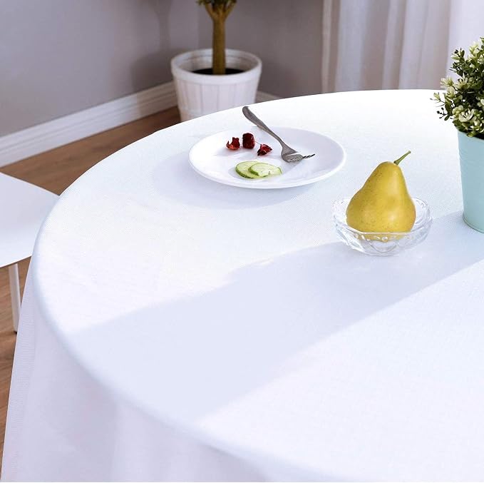 Surmente 10 Pack 120 Inch White Tablecloths for Round Tables | Dining Table Cover Protector, Wrinkle Free, Washable Polyester Fabric, Round Table Cloth for Wedding, Banquet, Restaurant - Image 5