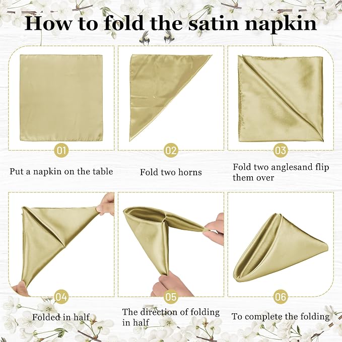 Bailarina 80 Pack Champagne Satin Napkins,17x17 Inches Wedding Napkins Square Soft Silky Table Napkins Bulk Decorative Elegant Cloth Napkin for Party Decoration, Banquet,Wedding,Graduation - Image 5