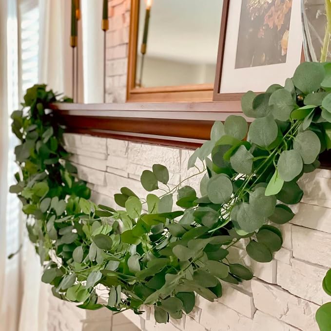 CQURE 18Pack 126Ft Eucalyptus Garland,Artificial Eucalyptus Leaves Table Greenery Garland Wreath Vines for Wedding Party Table Fireplace Bedroom Wall Room Decor - Image 7