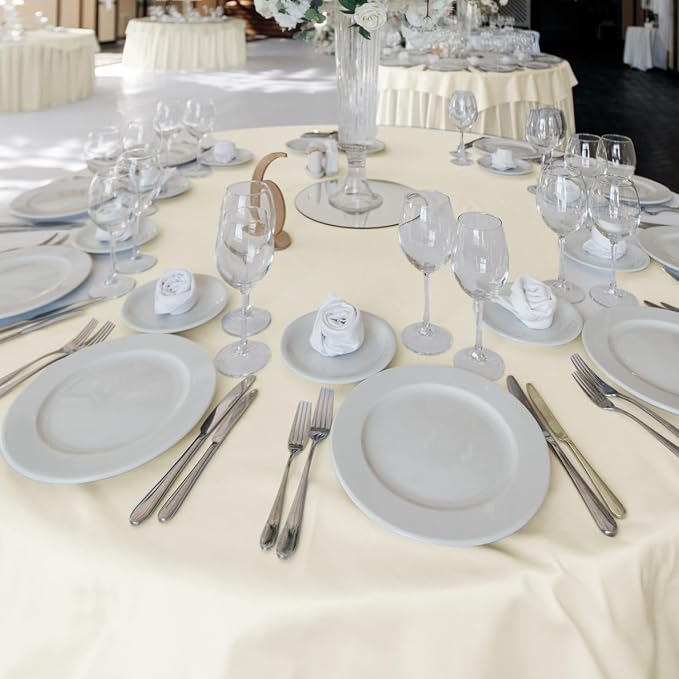 Fitable 6 Pack Ivory Round Tablecloths 108 Inch for 36"-84" Tables - Image 2