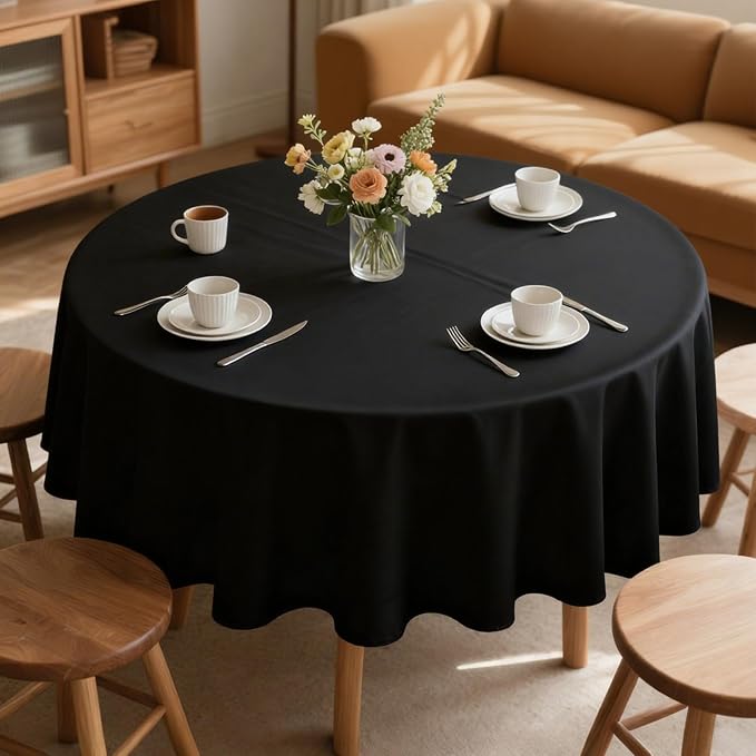 MRJ Black 70 Inch Round Tablecloths Stain and Wrinkle Resistant Washable Polyester Table Cloth for Wedding Dining Banquet Birthday Party Buffet by MRJ-EmbracetheRemarkable