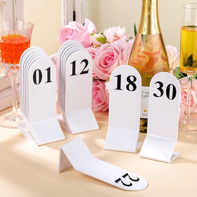 Remerry 50 Pcs Table Numbers 1-50 Acrylic Double Sided Number Cards for Restaurant Acrylic Tent Table Holders Tent Cards Wedding 2.36 x 6.3 Inch (White) - Image 5