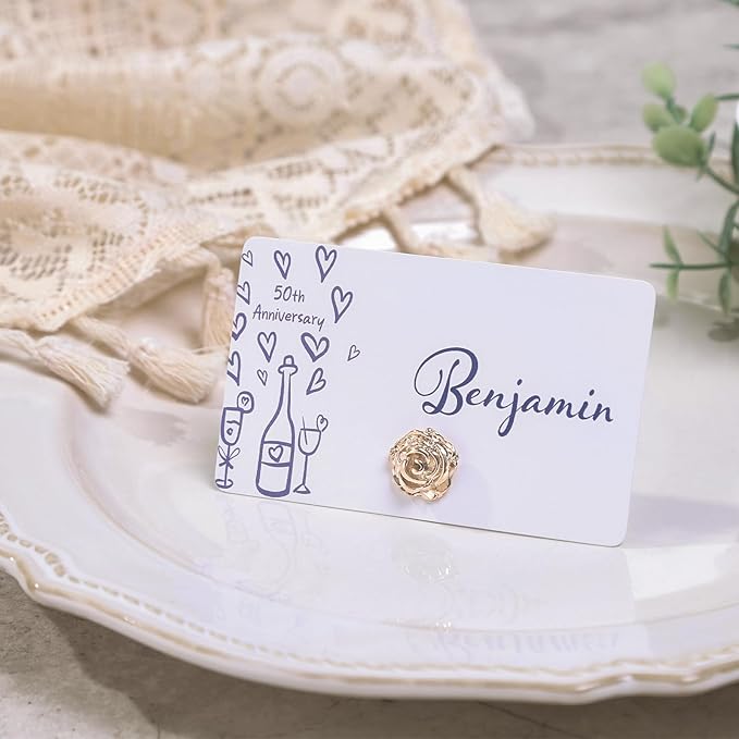 UNIQOOO 12Pcs Decorative Rose Floral Place Card Holders Bulk, Luxury Gold Metal Name Card Stands Set, for Wedding Table Setting, Business Card, Name Tag, Party Food Labels