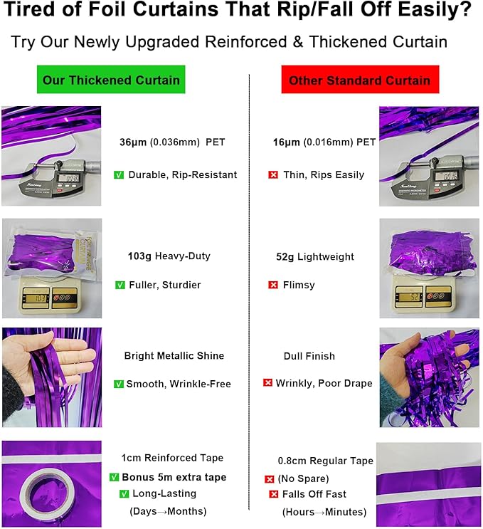 2 Pack Thickened Dark Purple Metallic Foil Fringe Curtains Streamer Rip Resistant Shimmer Tinsel Photo Booth Backdrop for Birthday Wedding Christmas Bachelorette Party Decorations 3.28ft x 6.56ft
