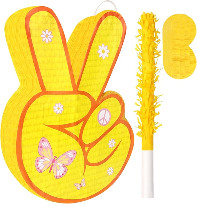 Hippie Pinata with Stick & Blindfold Daisy Flower Mexican Pinata Game for Girl Groovy Birthday Party Decorations Supplies