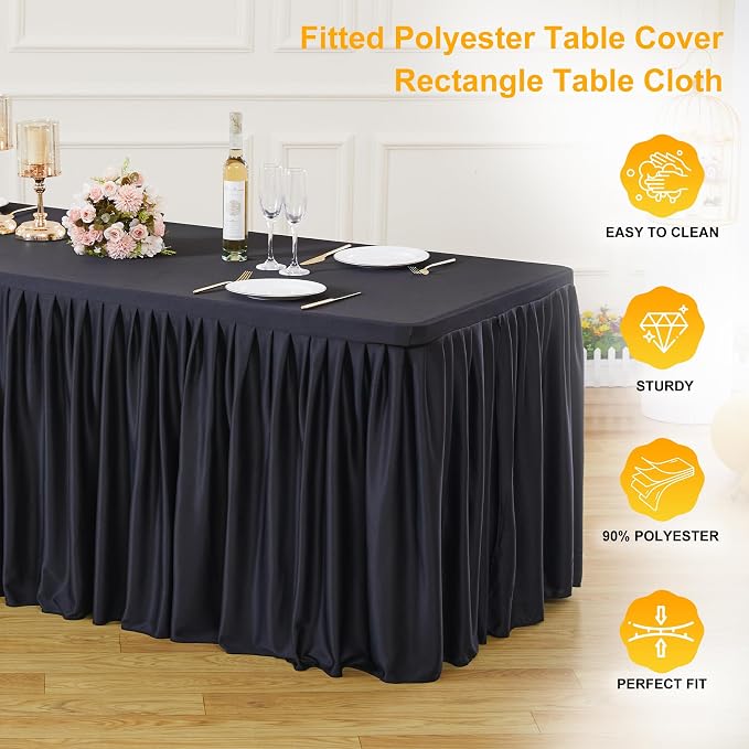 Wish Care 6 Pack Black Rectangle Table Clothes for 8 Foot Tables, Polyester Fitted Tablecloths 8ft Stretch Table Cover for Wedding, Birthday, Parties, Trade Show, Craft Show - Image 2