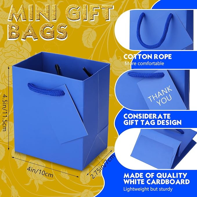 Sherr 100 Pcs Blue Mini Paper Gift Bags with Handles, White Tags | 4x2.75x4.5 in White Paper Bags, Thank You Tags, Party Favors, Wedding, Small Business Packaging, Easter Spring Gifts - Image 2