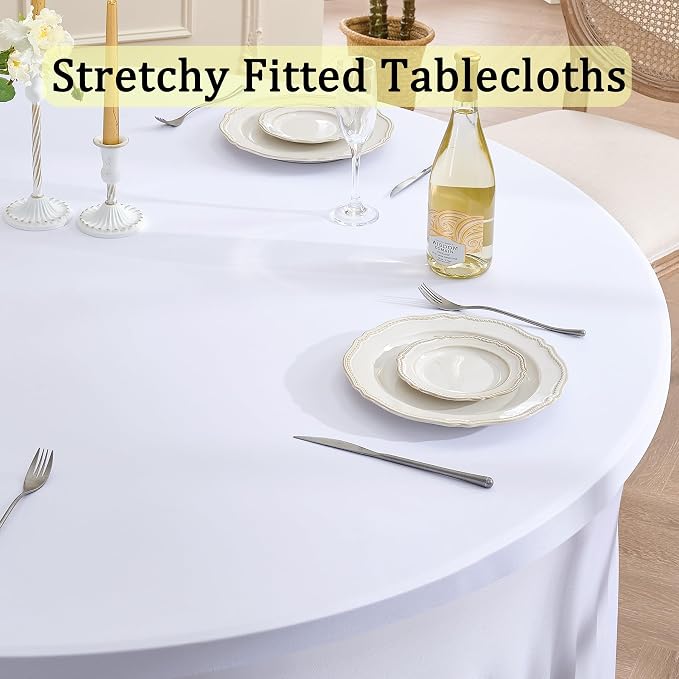 8pk Round Spandex Tablecloths for 72inch Table, Wrinkle Free Stretchy 132 inch Fitted 6ft Round Table Cloths Covers with Skirt for Wedding Birthday Parties Banquet Bridal Shower Events - Image 2