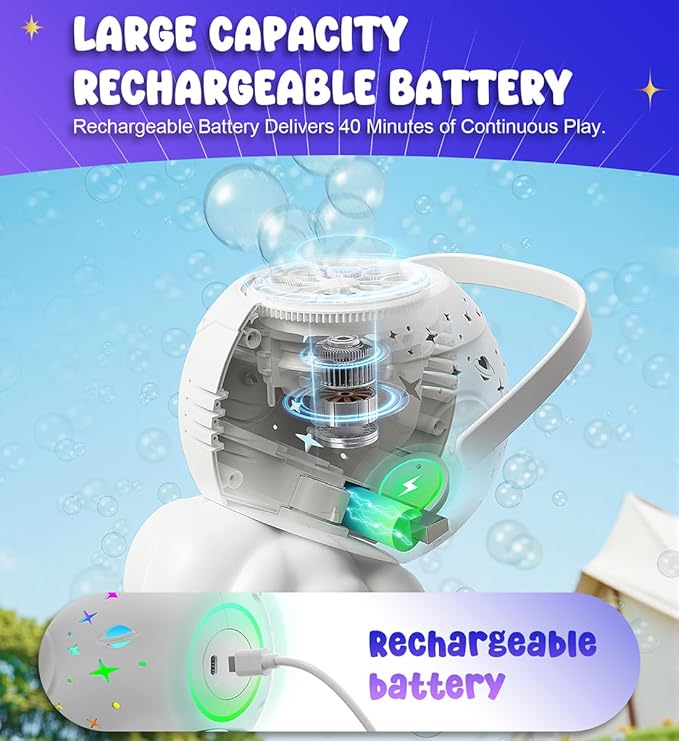 Rechargeable Bubble Machine - 7 Color LED Light, 10 Large Wands, 20oz(600ml) Tank - Automatic Bubbles Maker Blower - Outdoor Toys for Toddlers 1-3, Kids Age 3+, Parties, Boys Girls Birthday Gifts