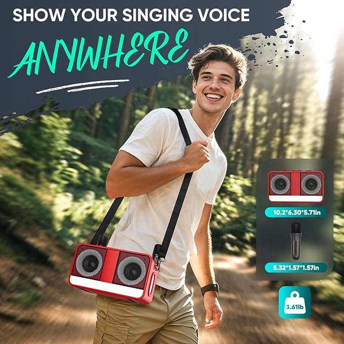 Karaoke Machine, Real 35W Portable Speaker,8H Long Time, 2 Rechargeable Wireless Microphones,LED,Karaoke Machine for Adults & Kids,BT/FM/USB/TF/AUX,for Home Party/Outdoors(CHJ171-Red)