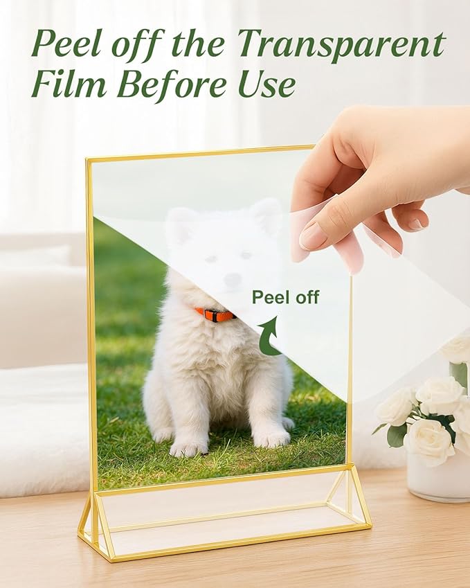 8 Pack Gold Acrylic Sign Holders 4x6 Clear Picture Frame Stands | Double Sided Vertical Stand Menu Flyer Holder for Wedding Table Numbers, Restaurant Signs, Party and Office Photos - Image 4