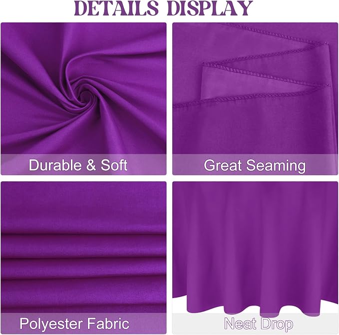 4 Pack Round Tablecloth 90 Inch Purple Polyester Washable Fabric Table Covers for Wedding Dining Table Buffet Parties Banquet Decor - Image 4