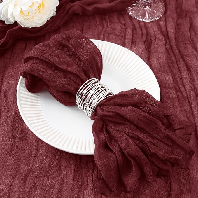 DeZerlor Burgundy Washable Cheesecloth Napkins Set of 12 for Wedding Party | Reusable Cloth Napkins Bulk, for Bridal Baby Shower Dinner Cocktail Birthday Home, 21x21 Inches by DeZerlor