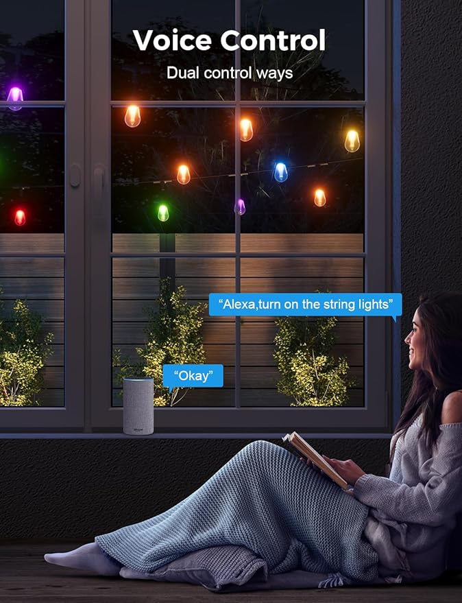 XMCOSY+ Smart Outdoor String Lights, 98Ft Patio Lights Waterproof, App Control, Compatible with Alexa, RGBCWIC Color Changing LED String Light for Outside