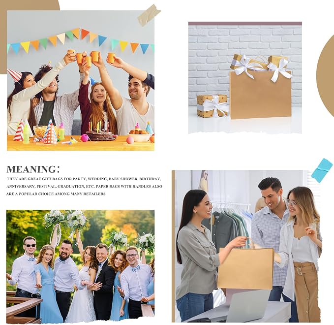 GSSUSA Brown Paper Bags with Handles, Large Gift Bags 16x6x12 Inch, 25 Pack | Sturdy Kraft Shopping Bags for Small Business, Grocery, Food Service, Takeout, Boutique, Retail, and Gift Packaging. - Image 7