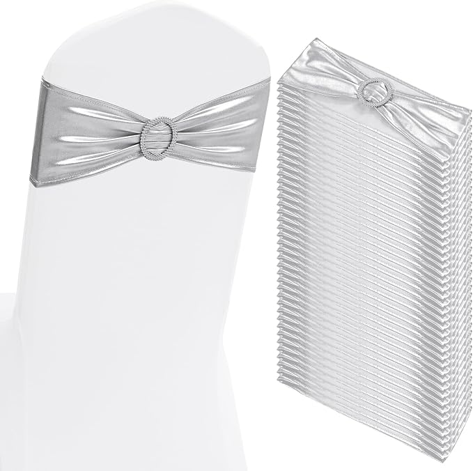 Spandex Chair Sashes Bows 100 PCS Metallic Silver by Unknown