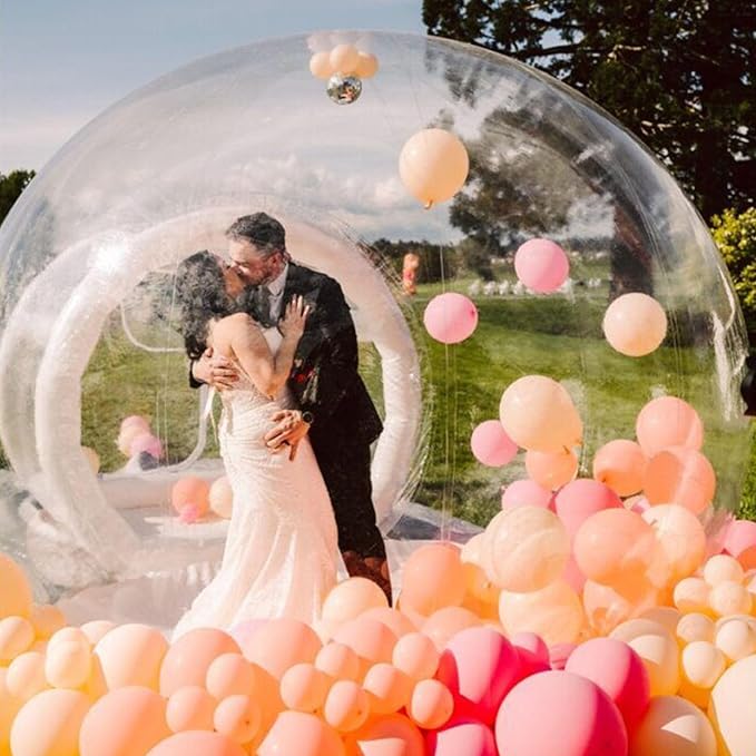 10FT Inflatable Bubble House, PVC Inflatable Balloon House for Kids and Adults with 100 Balloons Clear Bubble House Dome Inflatable with Blower& Pump for Birthday Outdoor Backyard Wedding Party Rental