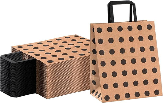 Restaurantware-Saving Nature 10 x 6.75 x 12 Inch Shopping Bags, 100 Medium Retail Bags With Handles - Polka Dots, Sustainable, Kraft Paper Merchandise Bags, For Wedding, Birthday Party Favor by Restaurantware