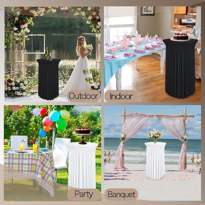 WJWHQ 5 Pack Round Spandex Cocktail Tablecloths with Skirt - Stretch Table Covers for High Top Bar, Wedding, Party, Banquet (White, 32 x 43 Inch) - Image 6