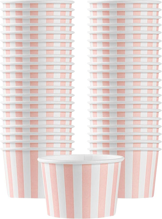 Restaurantware Coppetta 4 Ounce Dessert Cups, 50 Disposable Ice Cream Cups - Lids Sold Separately, Heavy-Duty, Pink And White Paper Frozen Yogurt Bowls, For Hot And Cold Foods by Restaurantware
