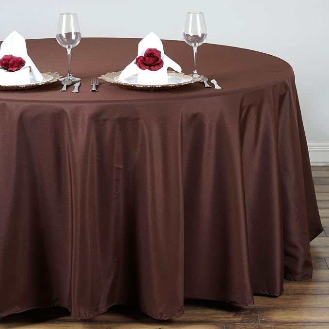 6 pcs 132 inch Chocolate Brown Round Polyester Tablecloths Fabric Table Cover Linens | 132" Washable Fabric Table Cloth Covers for Party Wedding Reception Buffet Events Catering Dining Kitchen Dining - Image 2