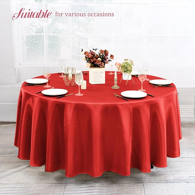 12 Pack 108 Inch Round Satin Tablecloth, Red - Image 8