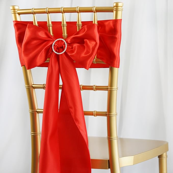 Balsa Circle 10 Red Satin Elegant Chair Cover Bows Sashes Wedding Banquet Decorations Party Supplies Engagement Events Reception by BalsaCircle