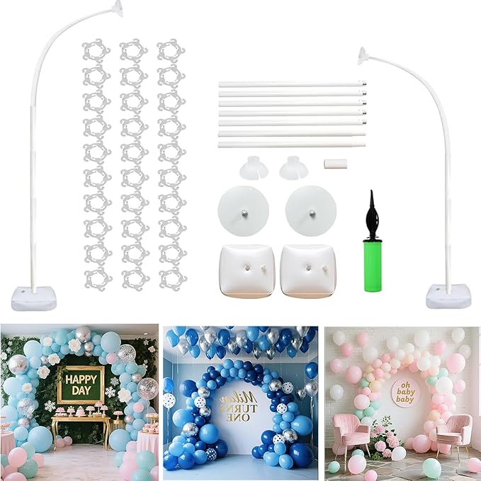 Balloon Arch Kit Balloon Arch Stand With Base, 9Ft & 5.6Ft High Free Bending Half Arch Balloon Stand For Baby Shower Yard Decorations Wedding Birthday Party(No Balloons)