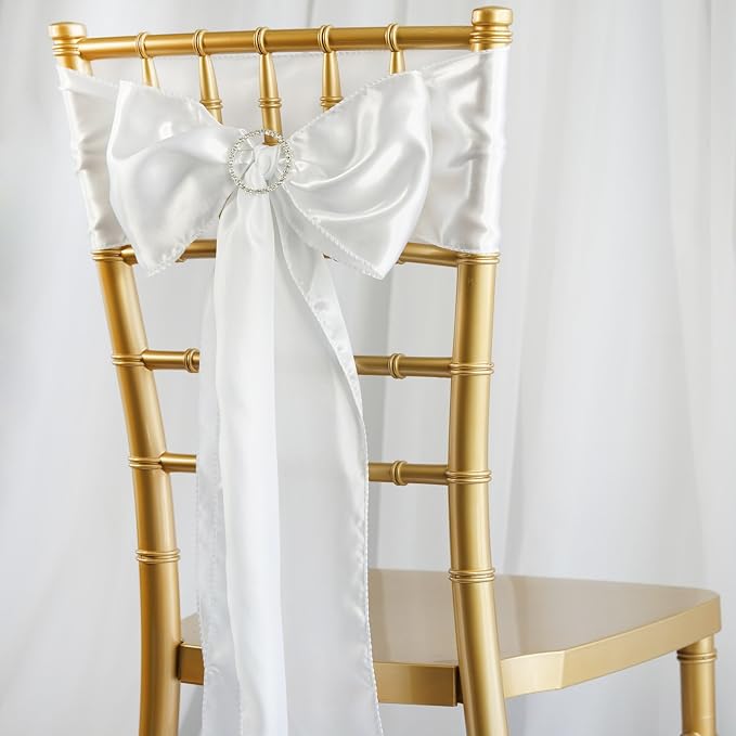 Balsa Circle 25 White Satin Elegant Chair Cover Bows Sashes Wedding Banquet Decorations Party Supplies Engagement Events Reception - Image 3