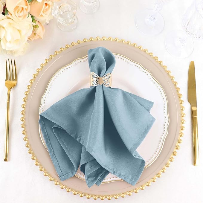 Tableclothsfactory Premium Pack of 100 Dusty Blue Premium 17" x 17" Washable Polyester Napkins Great for Wedding Party Restaurant Dinner Parties for Party & Decorations - Image 6